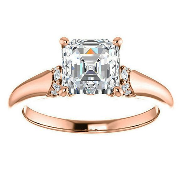 1.9Carat -7.0mm Asscher Moissanite Accented Engagement Ring - Picture 13 of 15